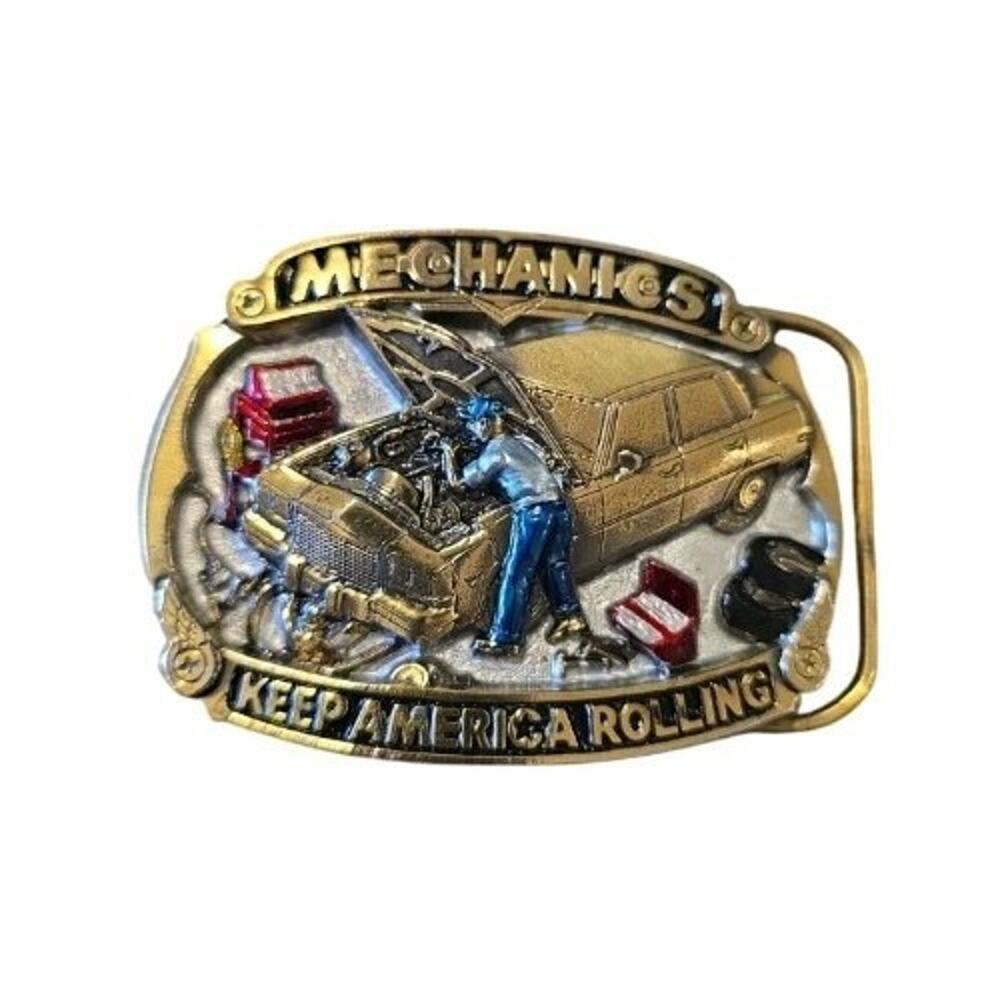 Vintage 1987 Mechanics Keep America Rolling Belt Buckle Made In USA Auto Repair